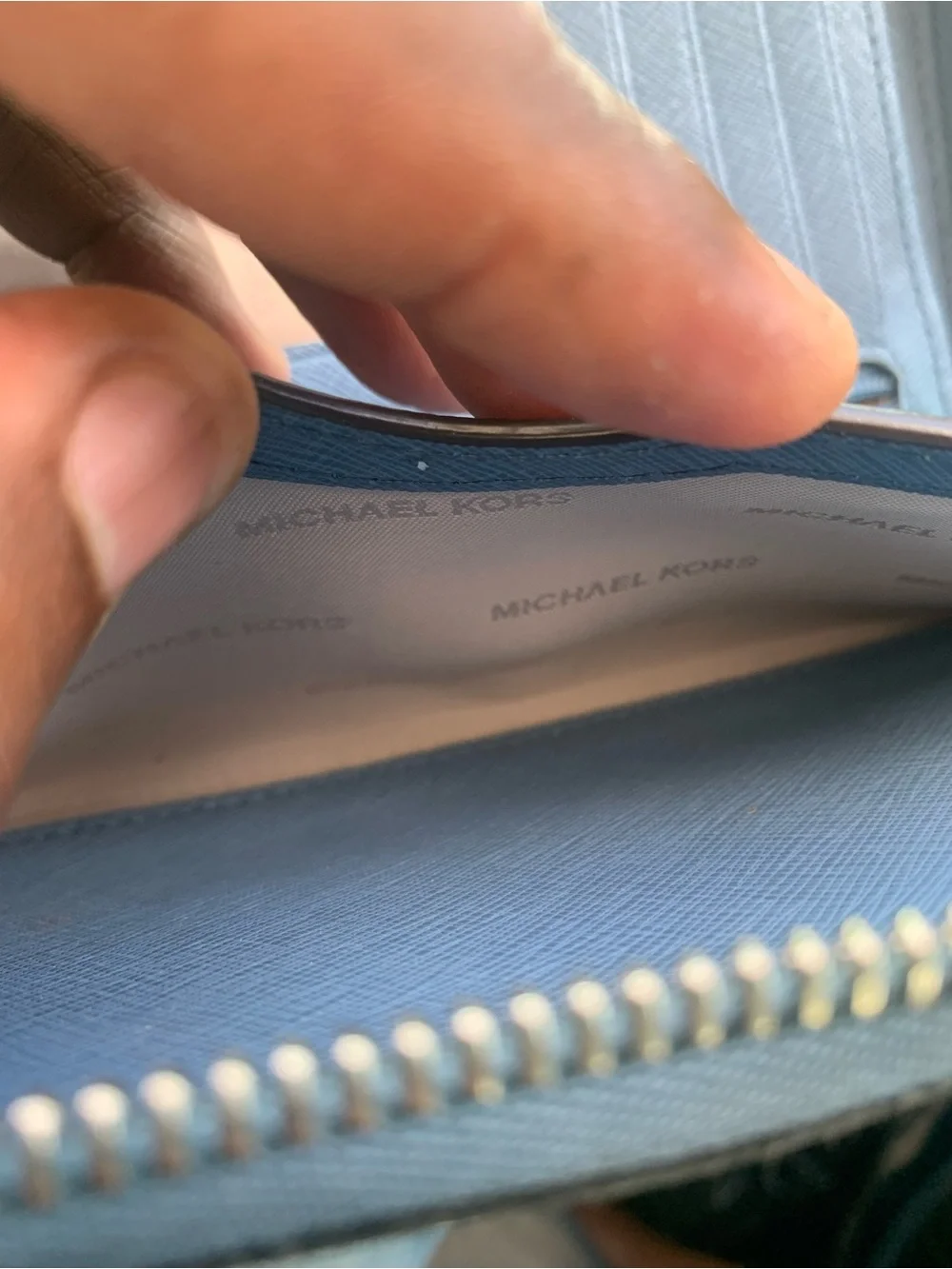 Michael Kors Blue Pebbled Leather Zip Wallet